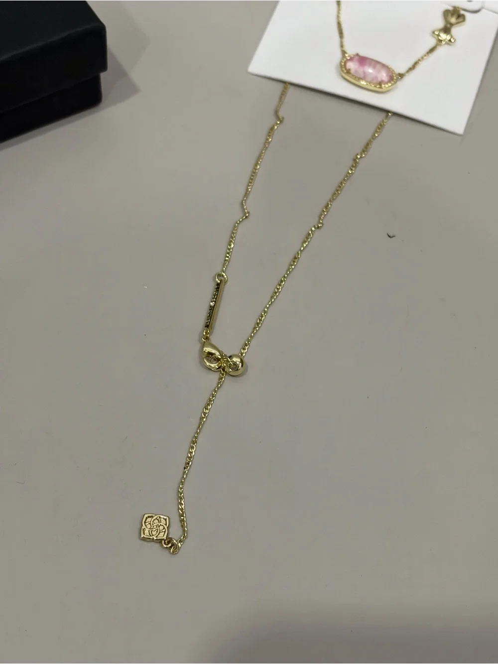 Kendra Scott Gold Necklace with Light Pink Oval Stone - Picture 3 of 4